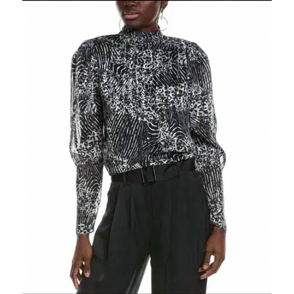 Ramy Brook Kaliyah Black Mock Neck Blouse‎ Sz Small NWT